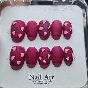 Handmade Short Press On Nails Medium Matte Hot Pink Leopard Print Gel Set